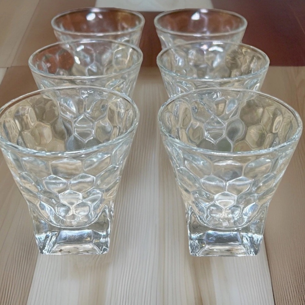 Mini Shot Glasses Clear Glass Dimpled Square Base SET Of 6